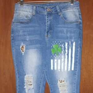 Women jeans  Clover Printed Denim  Raw Leopard Print Ladies Jeans NWOT size M